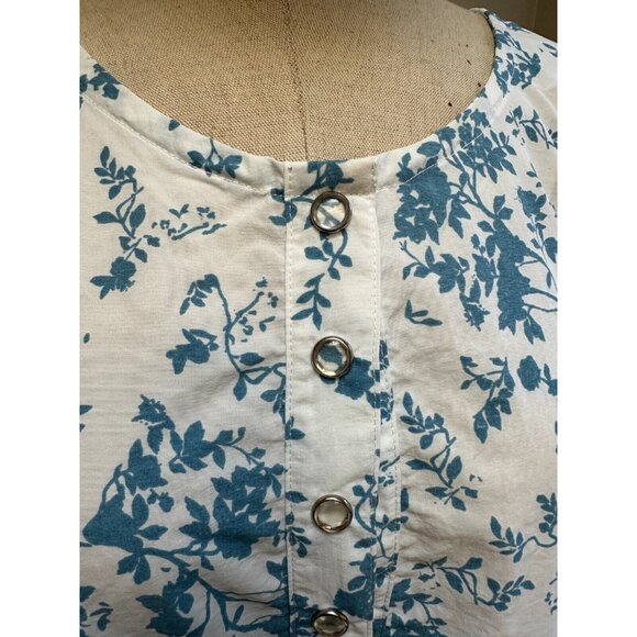 Women's Quick Dry Cover Up White Blue Floral Snap Medium Top Beach UV Fabric - Picture 2 of 16